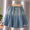 Girls' Denim Pleated Skirt Summer New A-line Half Body Skirt Children's Shorts Skirt