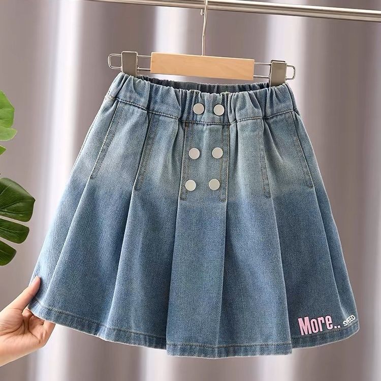 Girls' Denim Pleated Skirt Summer New A-line Half Body Skirt Children's Shorts Skirt