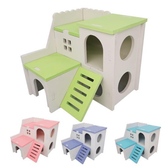 Hamster Hideout House with Ladder Ventilated Design Double Layers Hedgehog Chinchilla Villa Living Hut Pet Supplies