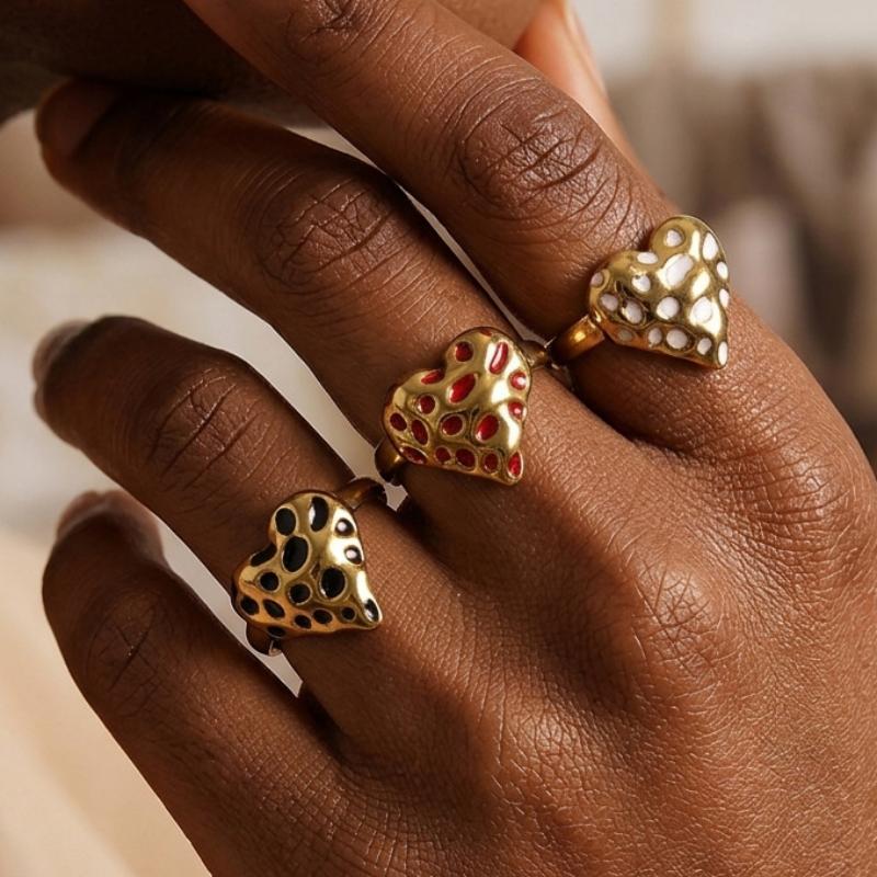 Stainless Steel Dopamine Color Ring Women Heart Enamel Open Ring Fade-Resistant Fashion Banquet Daily Jewelry Accessories Gifts