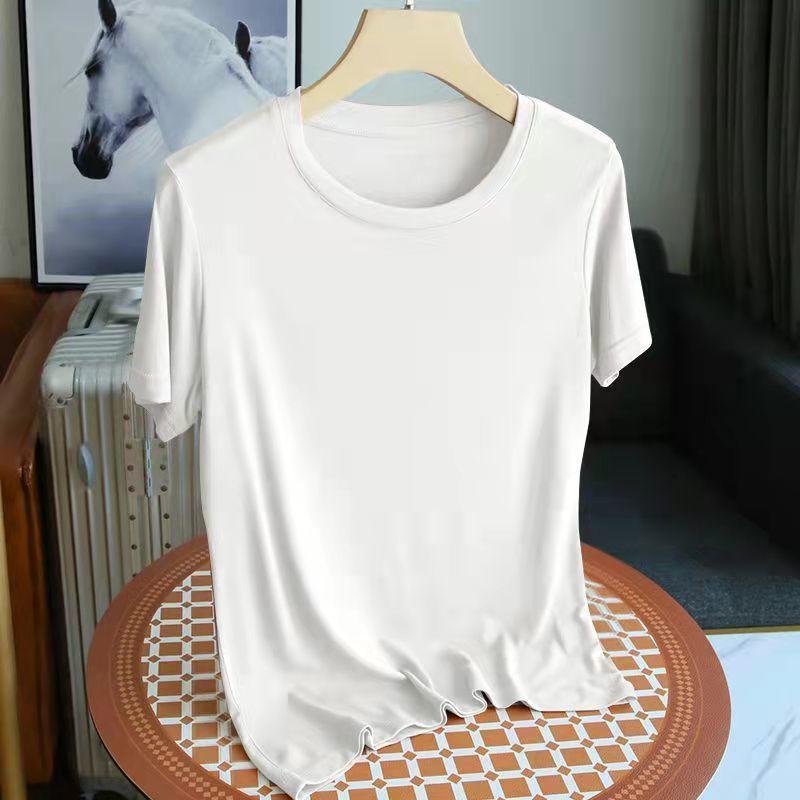 Women's Short-sleeved Modal Short-sleeved Loose T-shirt Solid Color Tops Round Neck Thin Section Bottoming Shirt