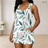 Women Plus Size Sleeveless V Neck Red Black Checkered Printed Two Piece Set Ring Strap Tank Top With Pockets Shorts