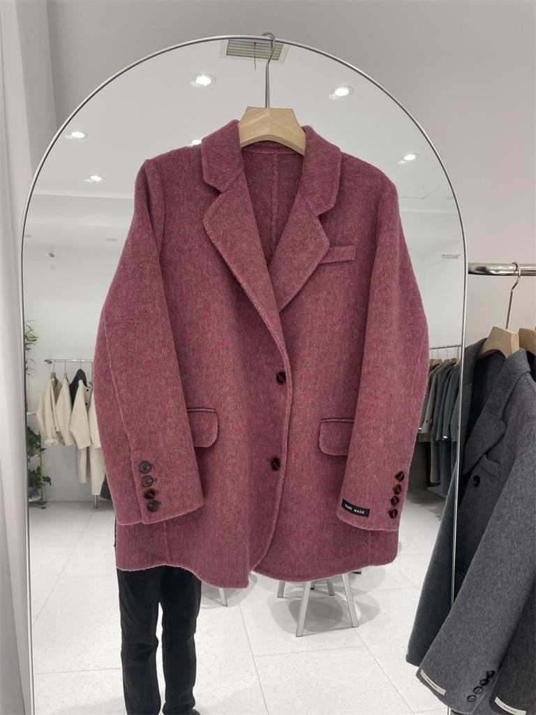 Wool coat women's double-sided woolen jacket commuting long-sleeved suit collar simple and loose autumn and winter commuting style
