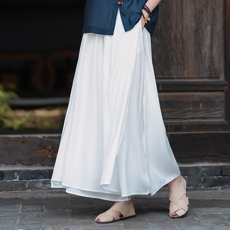 Johnature Damskie Codzienne Jednokolorowe Spodnie Szerokie Nogawki Elastyczny Pas Letnie Spodnie Luźne Spodnie do Kostek