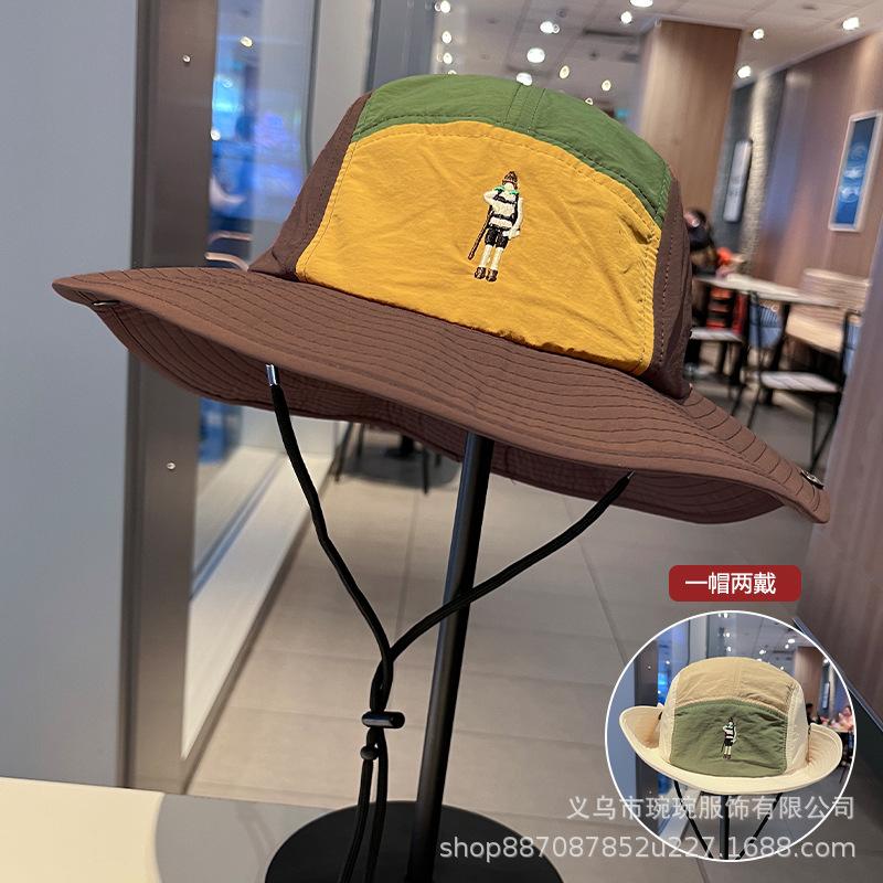 American retro color matching bucket hat men's summer quick-drying sunscreen breathable sun hat children's outdoor mountaineering camping hat