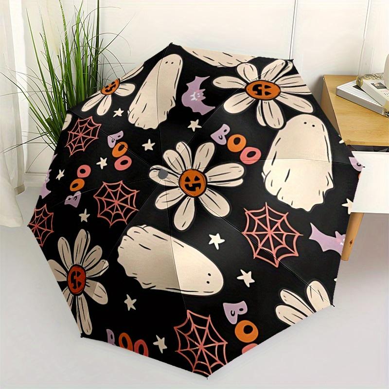 1pc Halloween Flowers Automatic Open/Close Umbrella with One Touch Button,, Windproof Design   Lightweight Portable Umbrella for Women & Men6064
