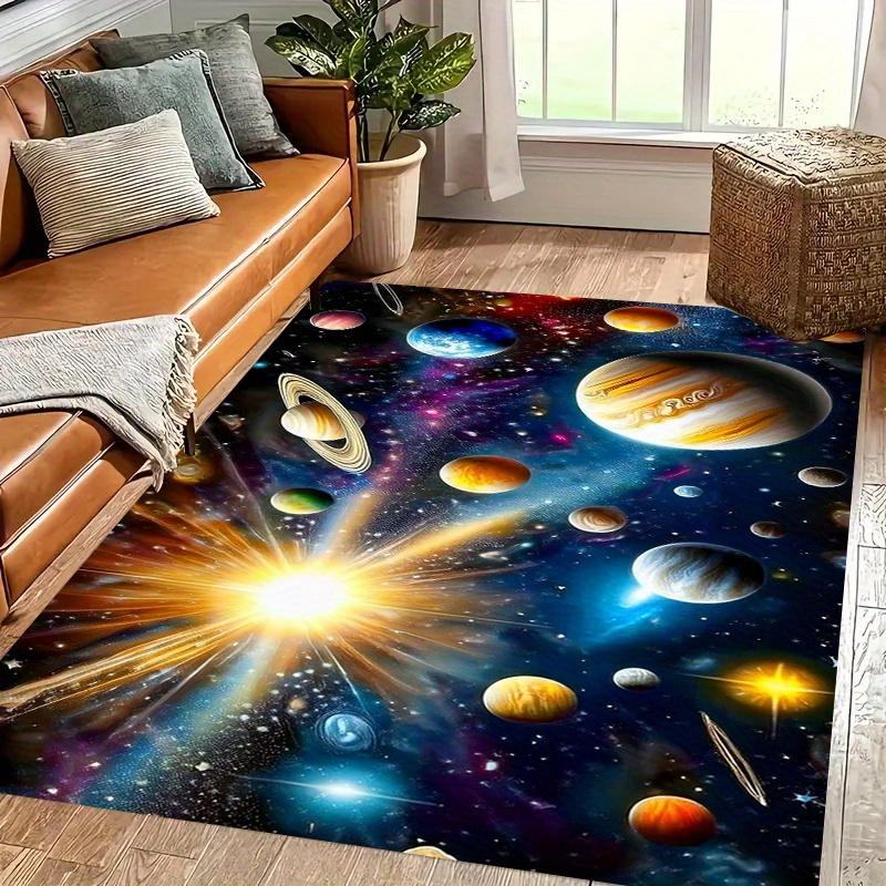 

Galaxy Print Flannel Rug Cosmic Space Planets Design Living Room Floor Mat Home Decor Soft Anti Slip Area Rug for Bedroom 60x90cm