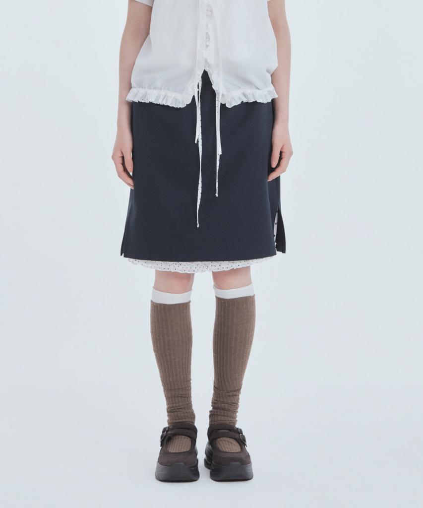Mausolleum Dot Frill Layered Skirt - Navy