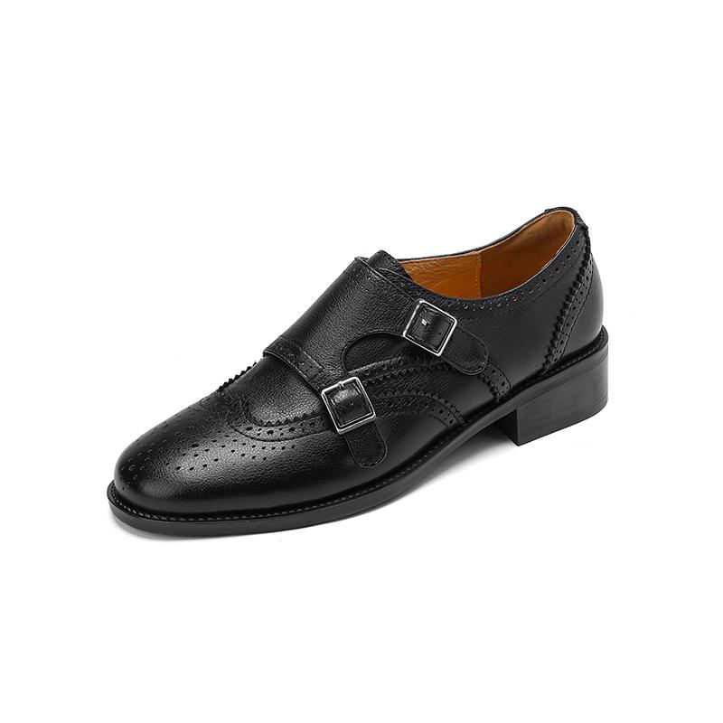 Fashion Women Oxford Low Heel 2025 Spring Shoes for Woman Genuine Leather Brogues Vintage Buckle Loafers Casual Black Brown Girls Shoes