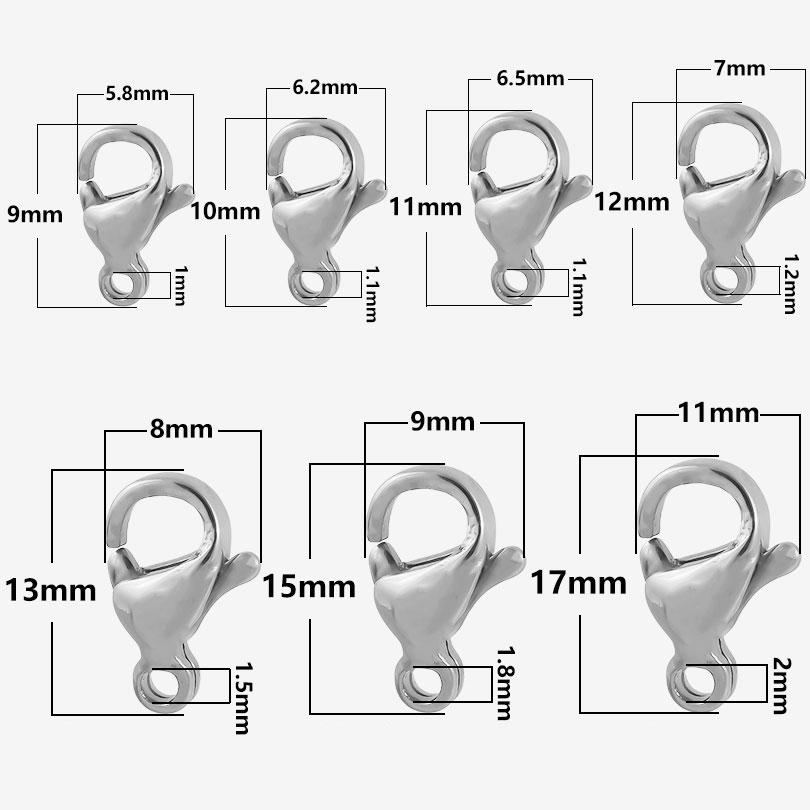 50Pcs Rainbowblacksilvergoldrose Gold Color Stainless Steel Lobster Clasps Accessories For Jewelry Making Supplies Materials