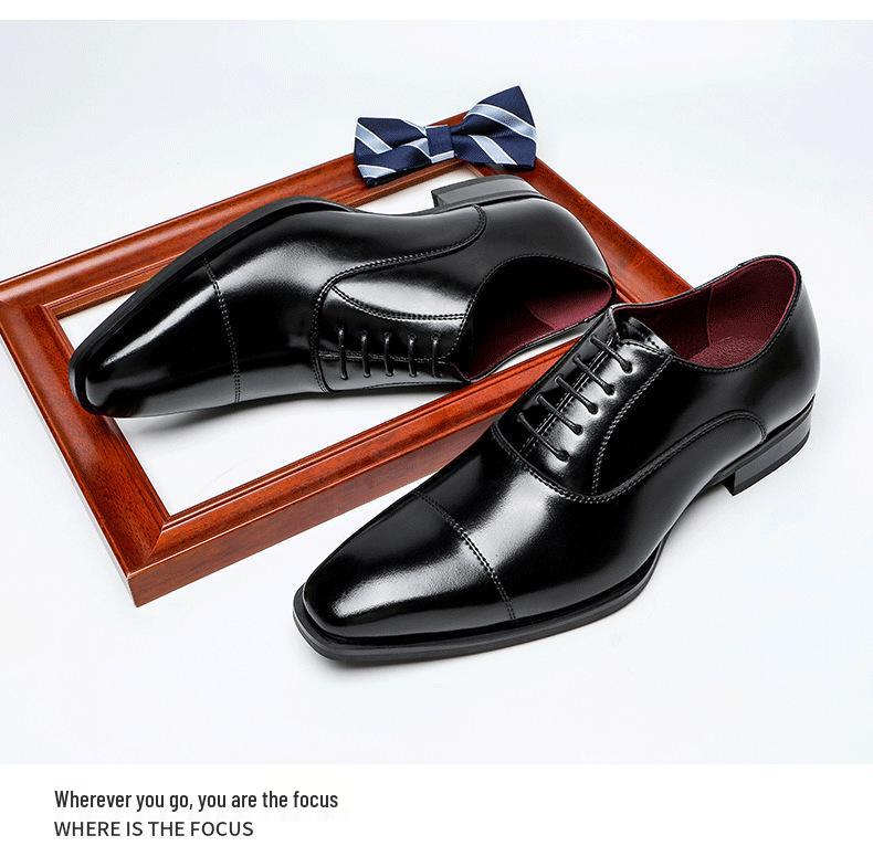 Men's Plus Size Genuine Leather Formal Wedding Shoes - Three-Piece Square Toe Design.