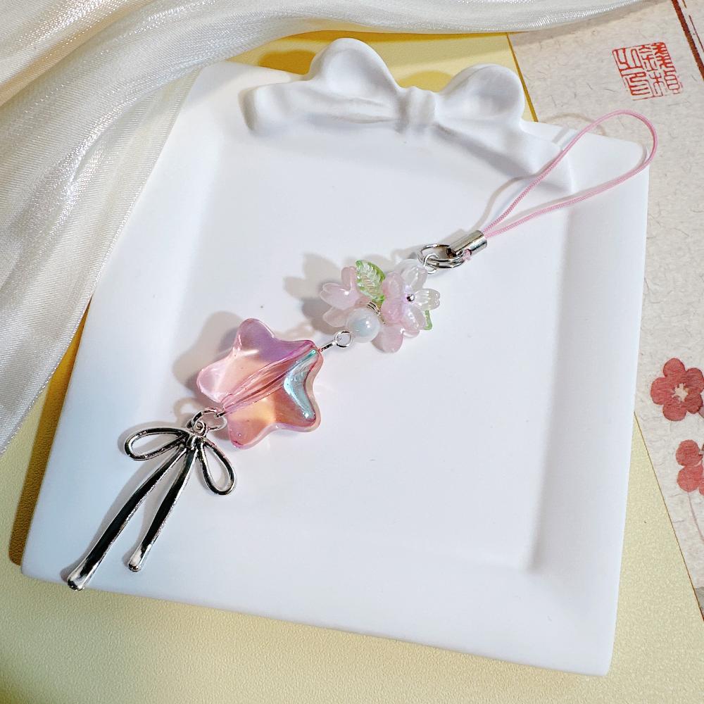 

Cherry Blossom Key Chain Fade-Resistant Phone Lanyard Star Key Chain Gradient Mobile Phone Straps For Cute Gift Afternoon Tea розовый
