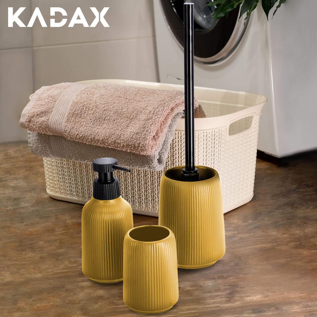 KADAX Komplet Łazienkowy 3W1 Zestaw Dozownik Mydło Kubek Łazienkowy Szczotka WC