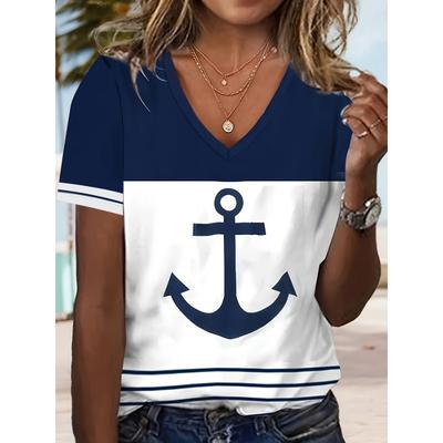 Anchor Print Women's Fashionable Short Sleeved T-shirt