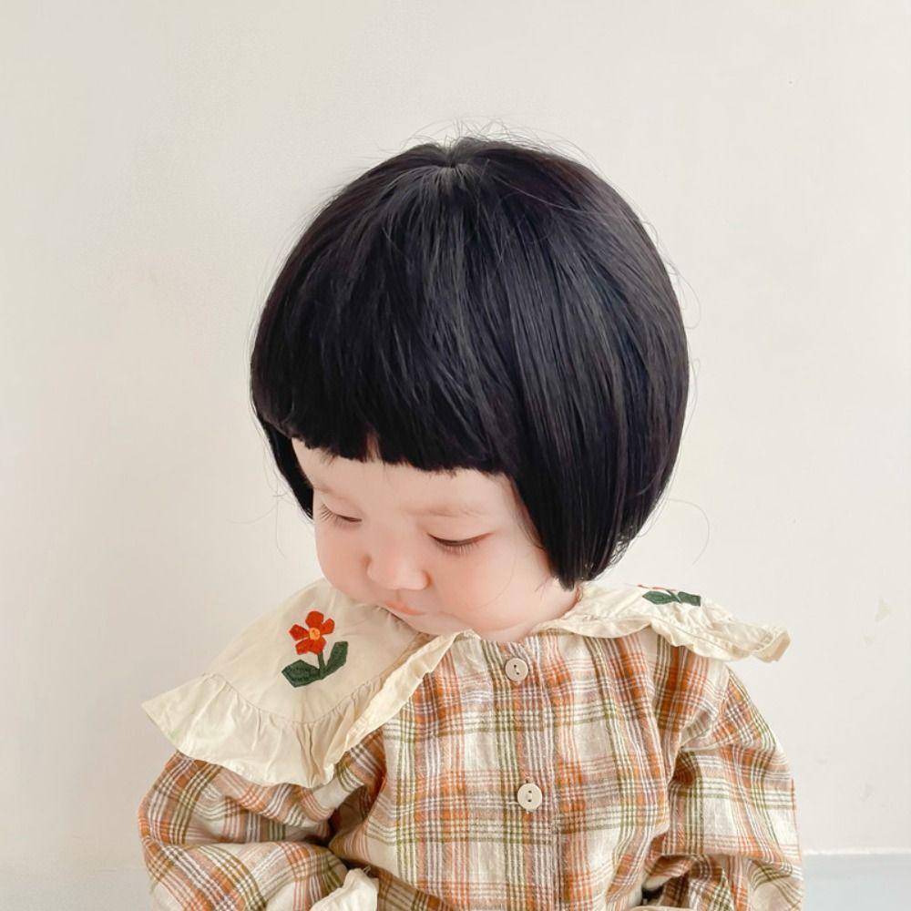 Children Decor Photography Props Long Straight Hair Baby Hair Wig Short Bob Wig Toddler Neat Bang