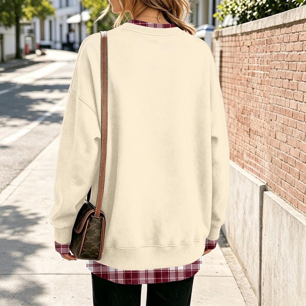 Women's Casual Printed Long Sleeve Oversized Two Piece Look Sweatshirt for Everyday Wear