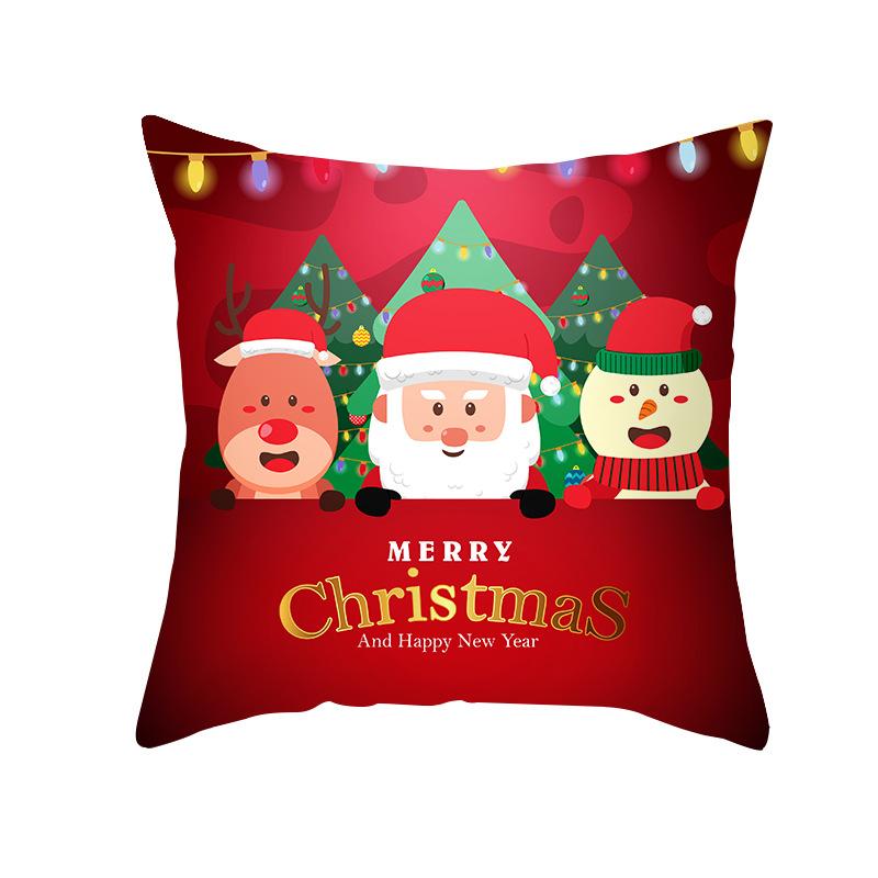 Christmas Pillow Cover Peach Skin Cartoon Print Santa Claus Pillow Home Living Room Sofa Cushion Cover