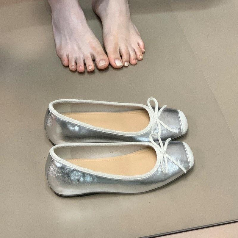 

Small inner height increase square head single shoes women s new ballet bow Mary Jane ladyshoes 35 серебряный