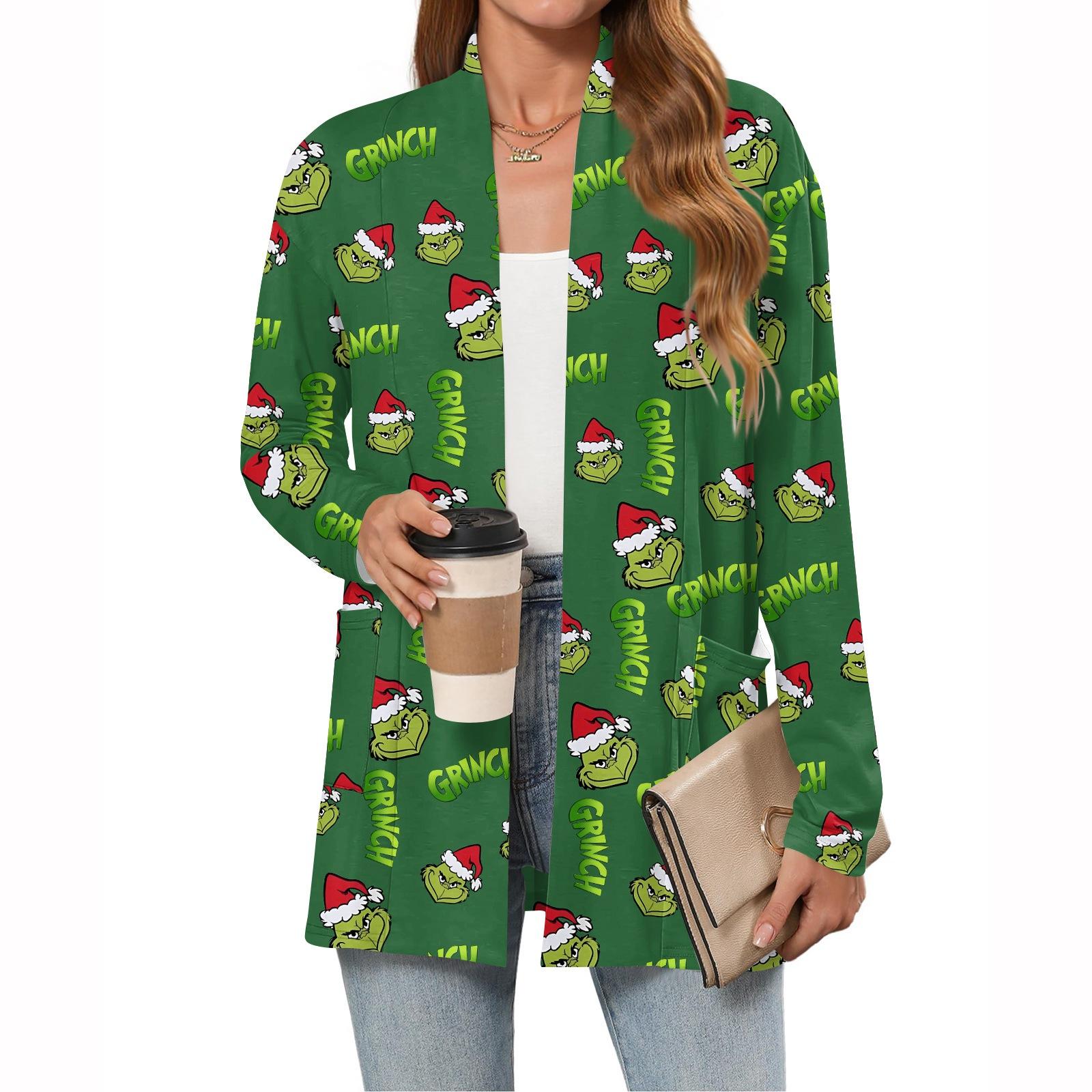 

Women s Christmas Printed Lightweight Cardigan Long Sleeved Casual Loose Thin Fit With Pockets Cardigan Jacket XXXL