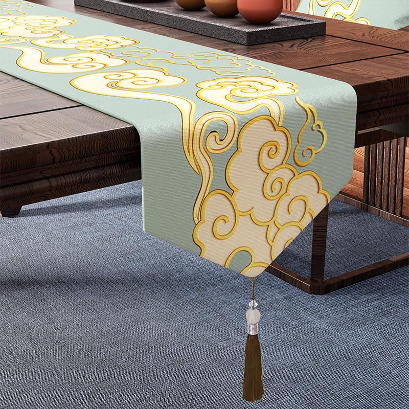 Chinese Style Coffee Table Table Flag Parlor Meal Tables Tassel Pendant Tea Waterproof High-end Long Tea Mat Cover Cloth
