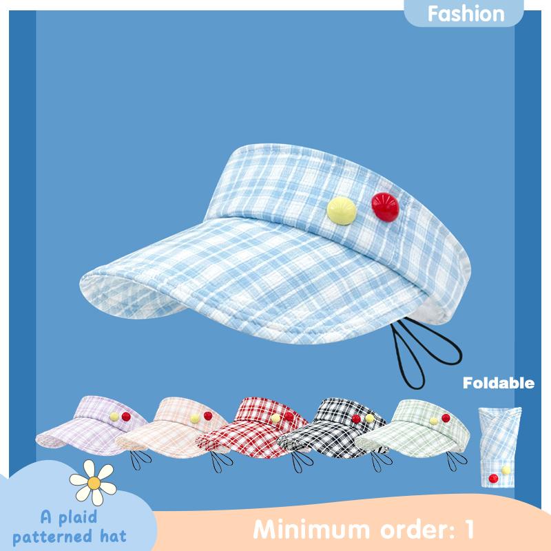 Sommer Japanischer Stil Süß Klein Frisch Kariert Hohl Oberteil Hut Weiblich Verstellbar Reise Sonnenschutzhut Gesicht Kleiner Sonnenhut