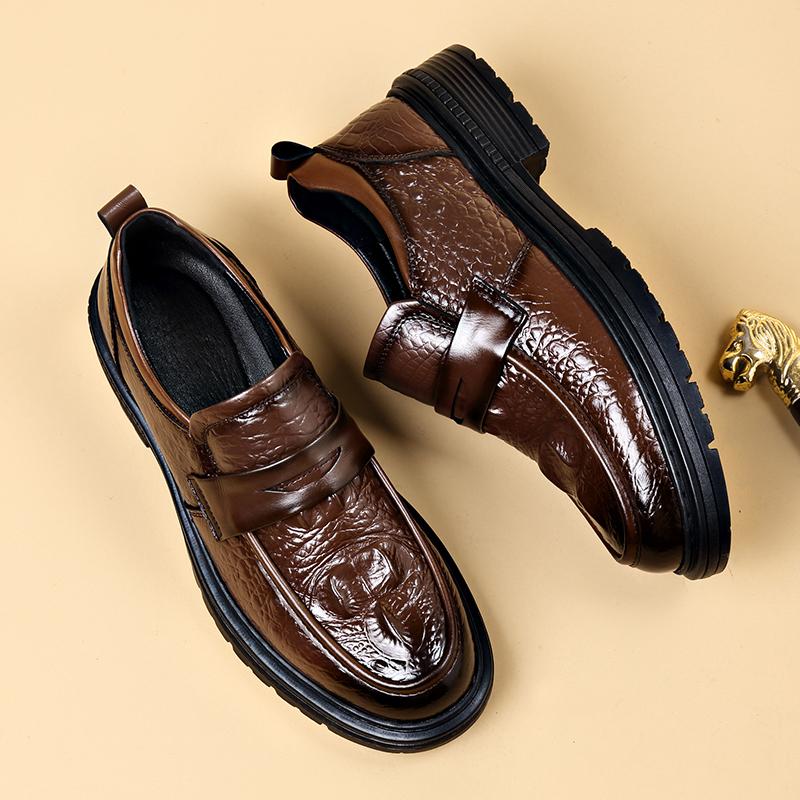 Fashion Thick Bottom Men Loafers Casual Leather Shoes Fashion Men Boat Shoes Crocodile Pattern Male Formal Dress Footwear Slip On Flats