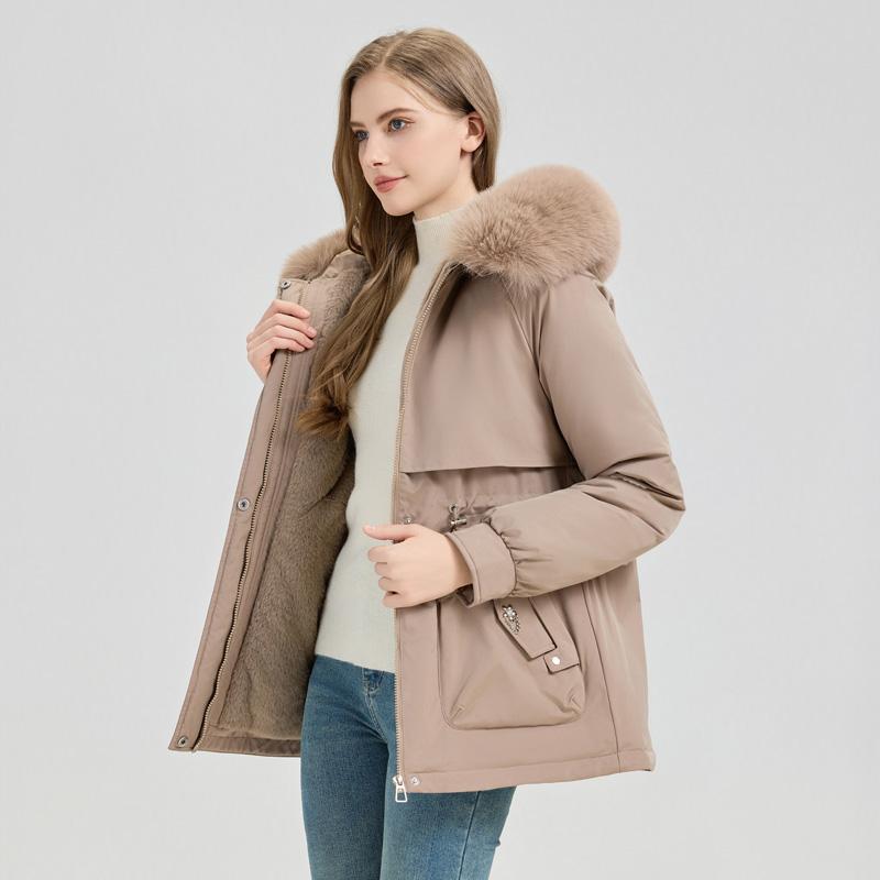 Herbst- und Wintermode Parkas in mittlerer bis langer Länge, warm und dick gefüttert, Samt, einfarbig