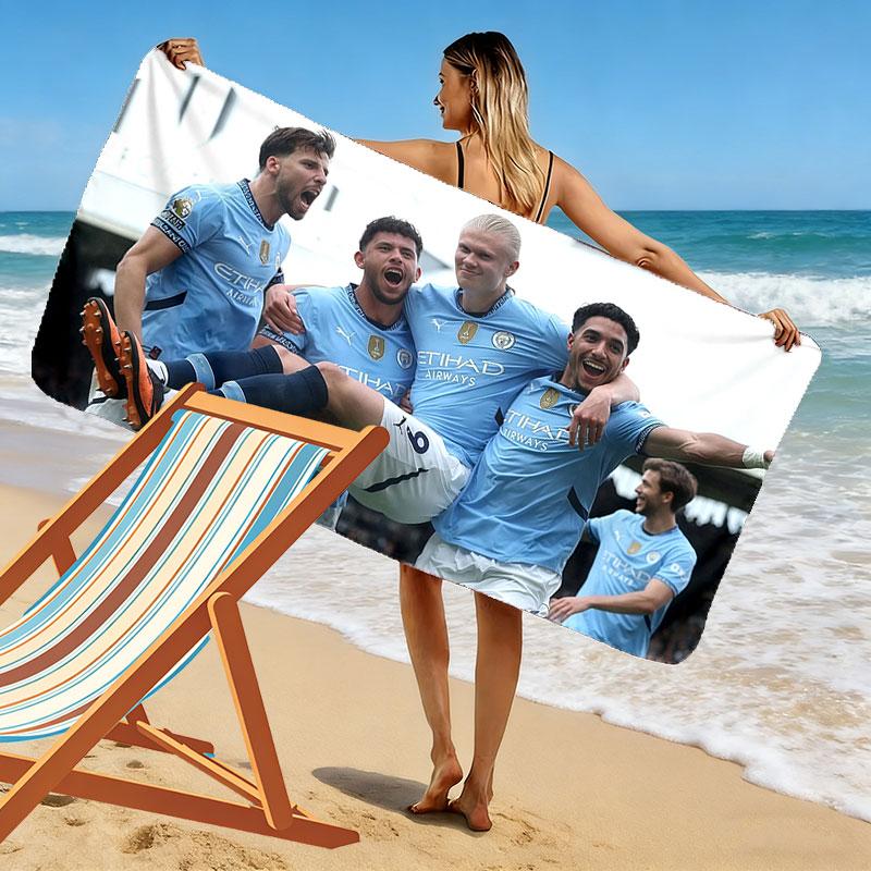 Man City Player Print Beach Towel, Large Soft Quick Dry Towel for Beach Camping Swimming