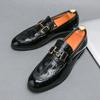 Black Loafers for Men Crocodile Pattern Slip-On Casual Men Patent Leather Formal Shoes Men Wedding Footwear Banquet Dress Shoes