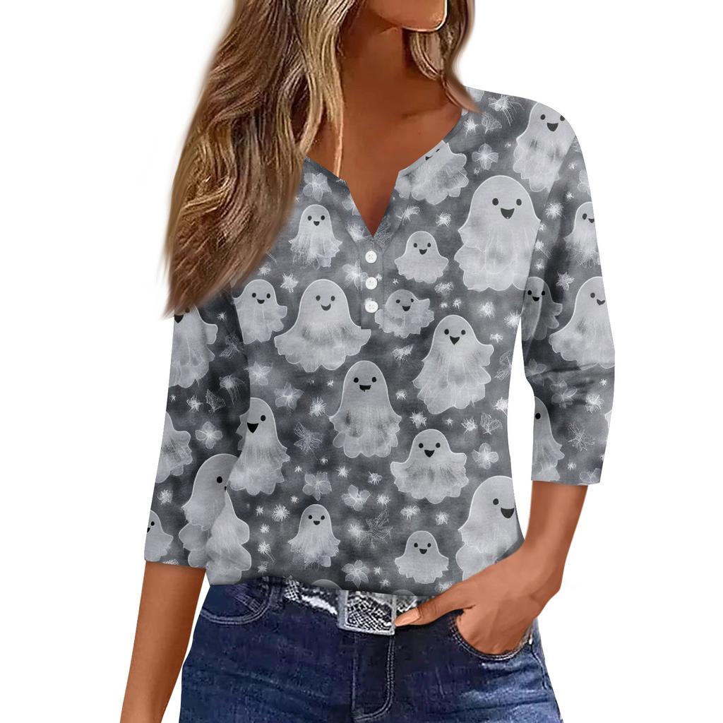 Women's Casual Fashion Sexy Comfortable V-Neck Halloween Seven Sleeve Top