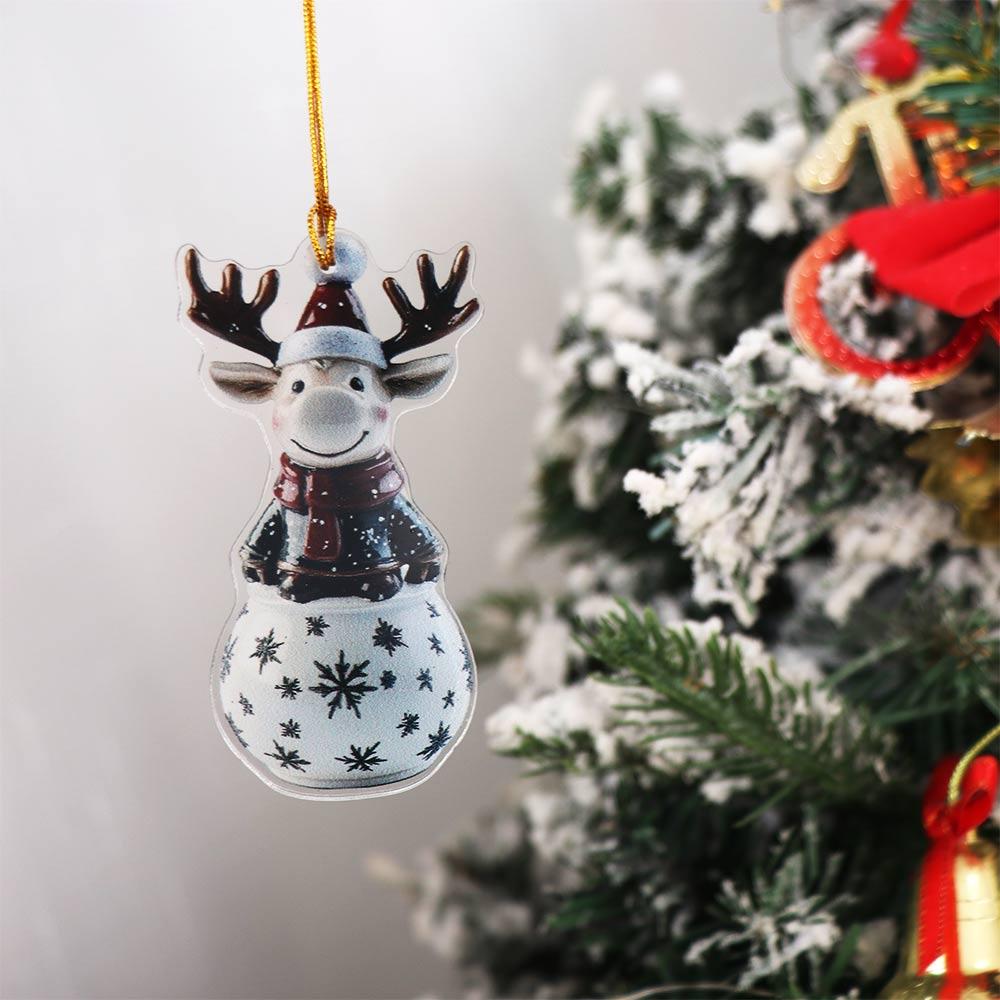 2D Plane Christmas Tree Pendant Santa Claus/Snowman/Elk Acrylic Christmas Decoration Hanging Painted Christmas Ornament for Home