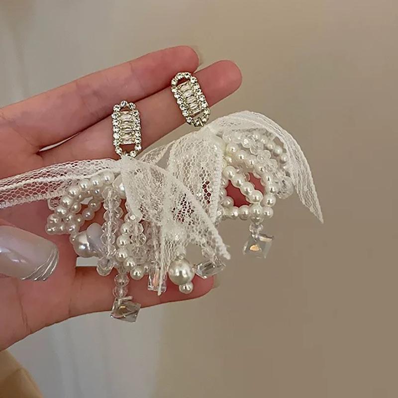 Silver Needle Bohemian Pearl Flower Tassel Earrings - Stylish Personality Design for Women