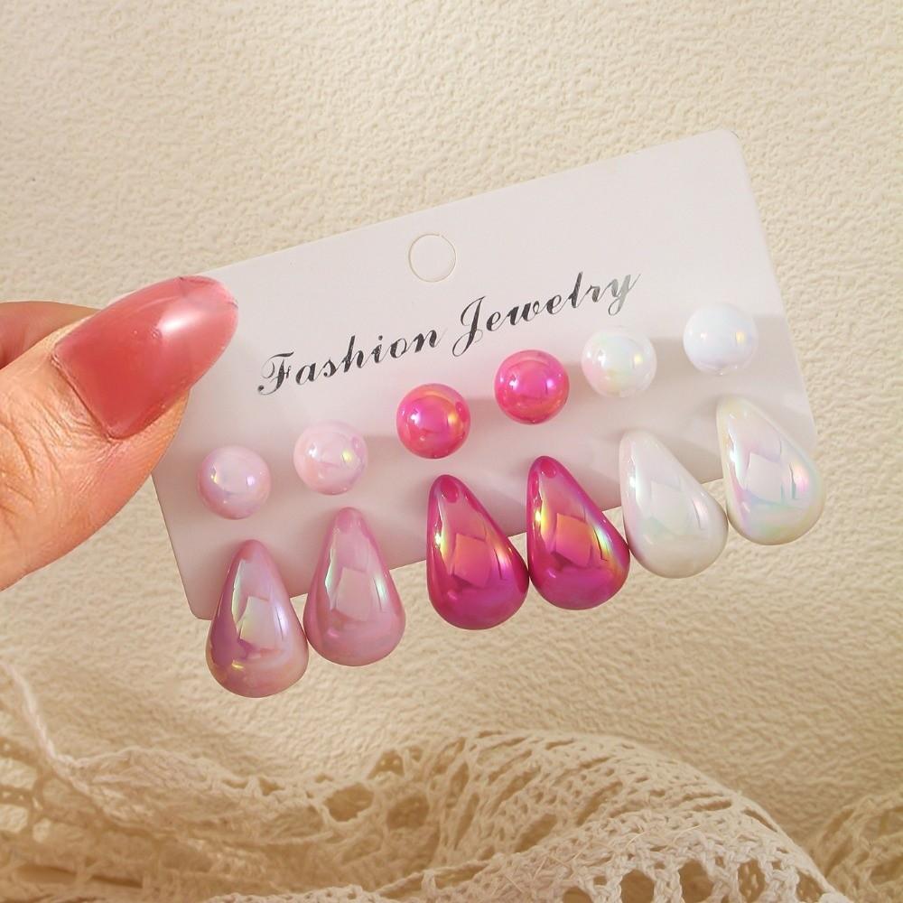 6pairs Chunky Water-drop Drop Earrings Glossy Luxury Chunky Waterdrop Earrings Matte Finish Bead Stud Earring