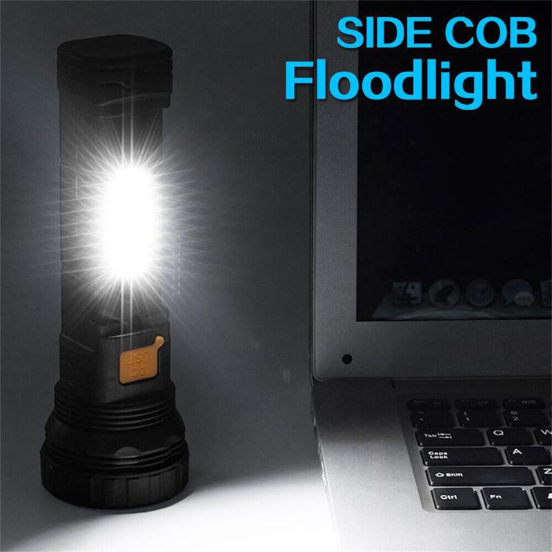 Led Solar Tactical Flashlight 1200mah Rechargeable Battery Waterproof Outdoor Camping Emergency