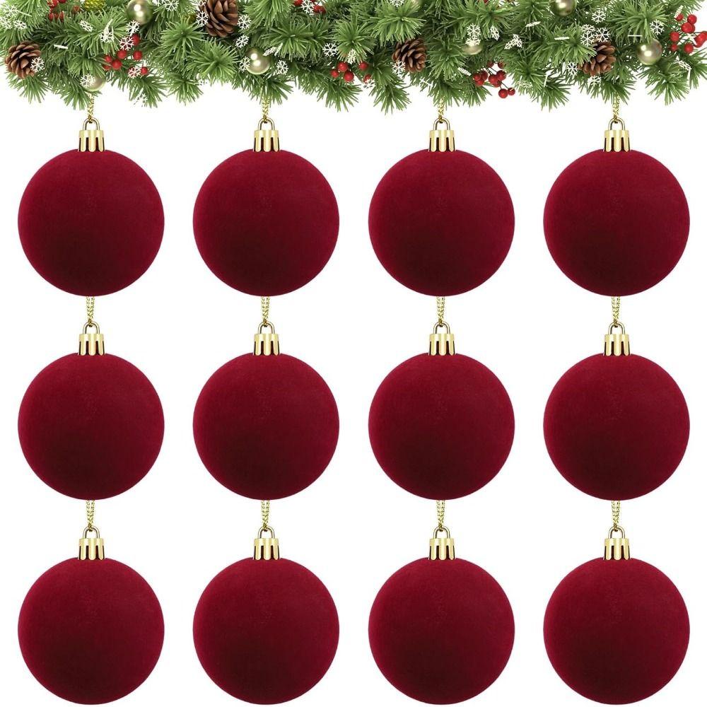 12Pcs Creative Christmas Decoration Pendant 3/5/6/8cm Solid Color Flocking Christmas Ball Flocking Surface Plastic