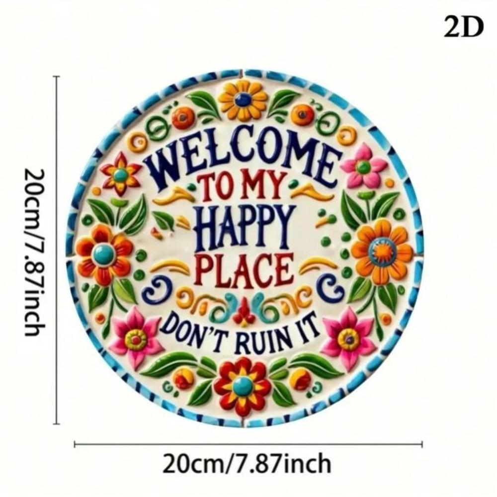 Happy Place Metal Wall Art 2D Flat Print Chic Decor Living Room Bedroom Office Durable