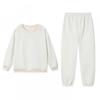 Women's Fashion Color Round Neck Long Sleeve Top Elastic Waist Casual Pants Loose Sports Two Piece Set