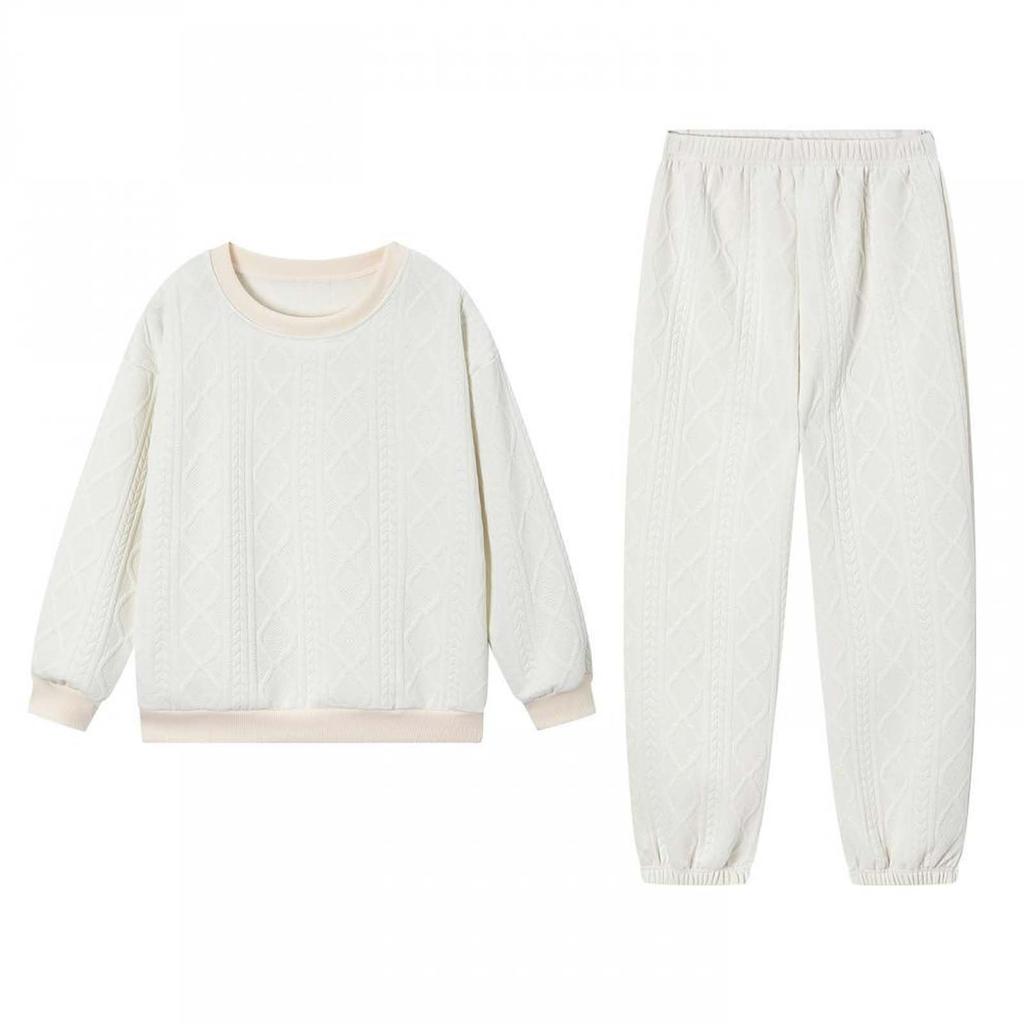 Women's Fashion Color Round Neck Long Sleeve Top Elastic Waist Casual Pants Loose Sports Two Piece Set