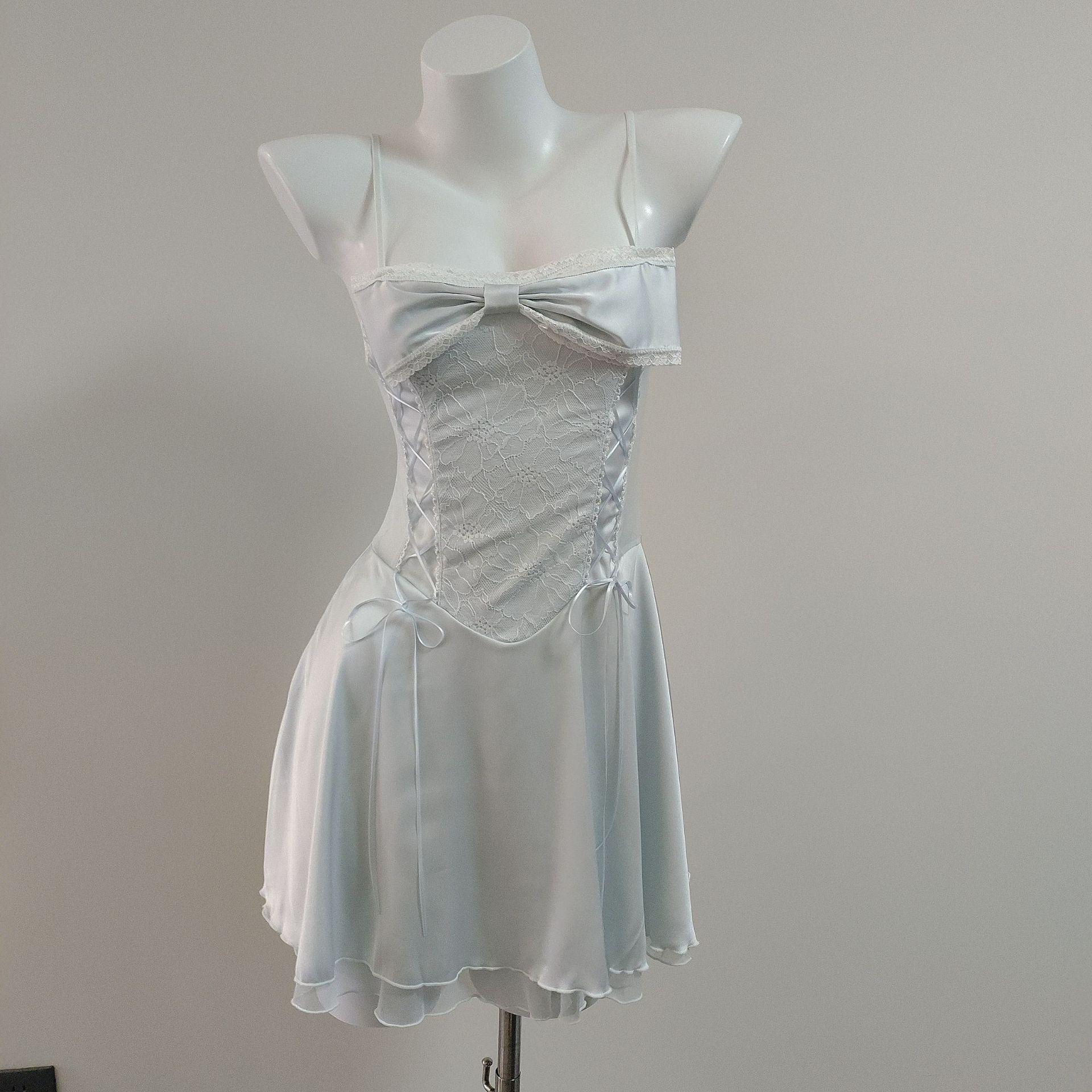 Waking Dream 2026 V-Neck Lace Camisole: Sexy Summer Ice Silk Nightgown for Women Medium синий