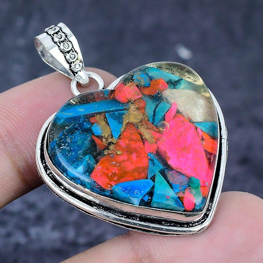 Natural Spiny Oyster Gemstone 925 Sterling Silver Jewelry Pendant 1.81" L0j91