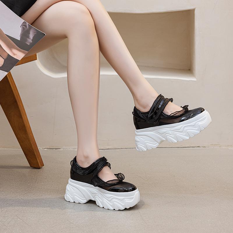 

Женские дышащие сандалии на толстой подошве из сетки на липучке 2025 лето новая обувь Мэри Джейн кружевной край нишевый дизайн 39 чёрный