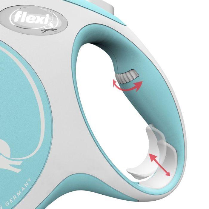 Laisse rétractable - FLEXI - New Comfort S Tape - 5 m - Bleu clair - Pour petits chiens jusqu'à 15 kg