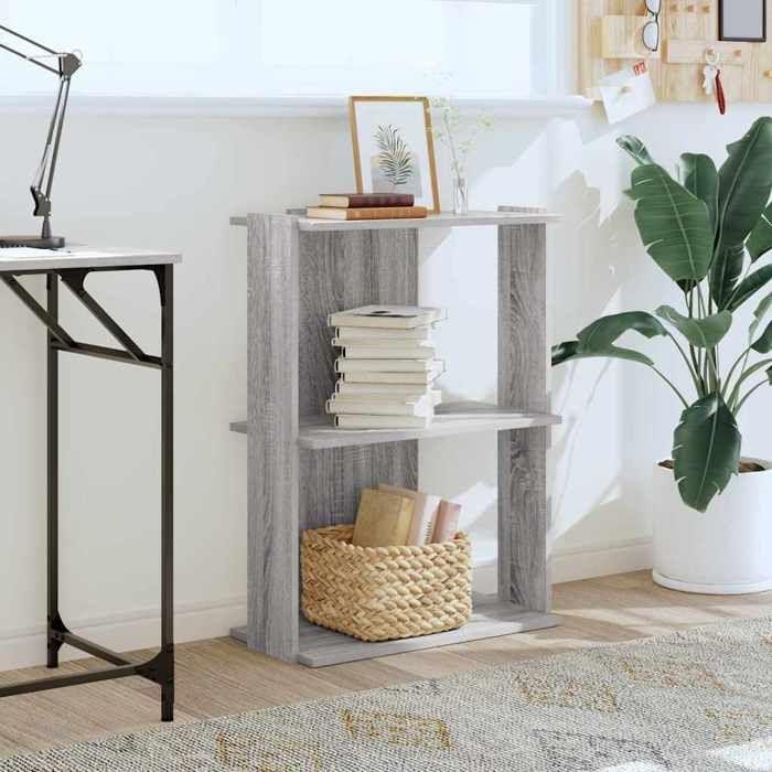 VidaXL Bibliothèque 3 niveaux sonoma gris 60x30x80cm bois d'ingénierie, étagère, étagère à livres, étagère de rangement, 860261
