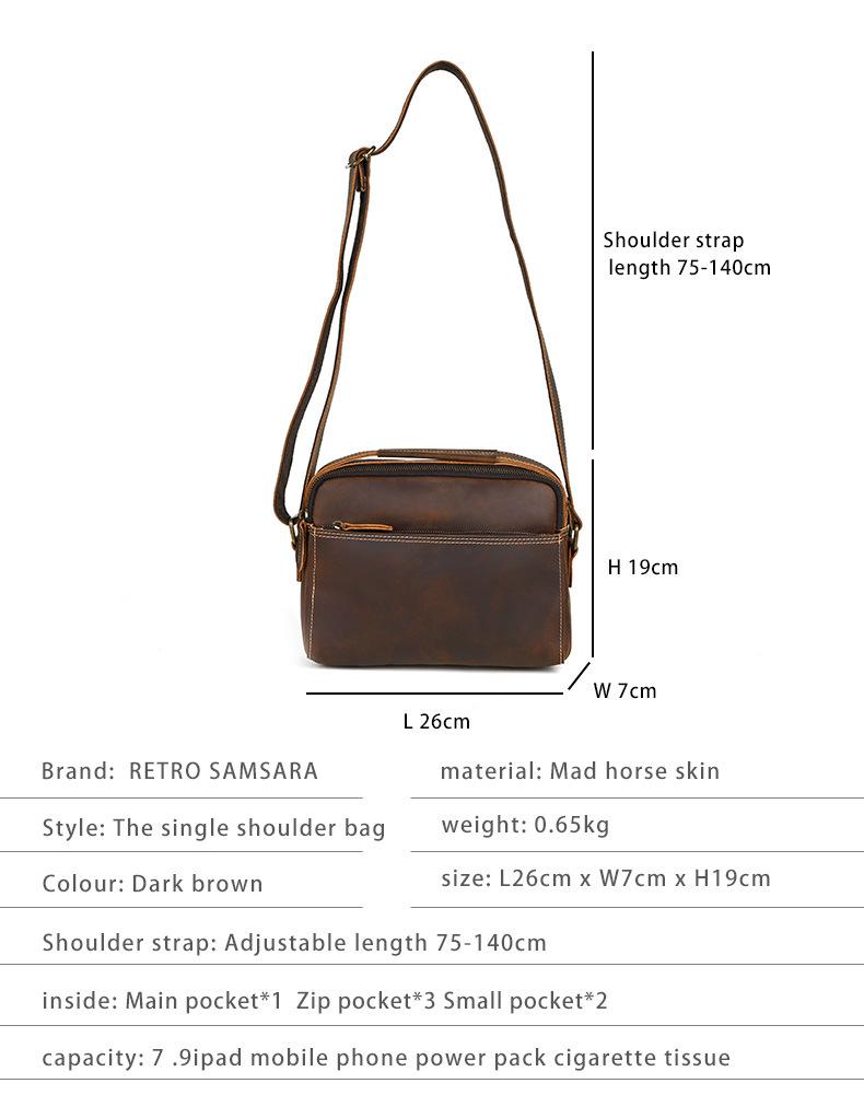 Retro Genuine Leather Men's Messenger Bag - Crazy Horse Sport Crossbody Shoulder Bag