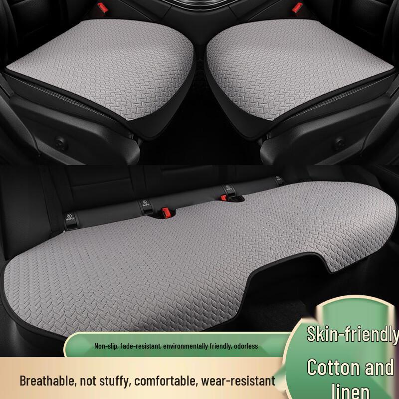 Cotton Linen Four Seasons Universal Car Seat Cushion 3-Piece Set
