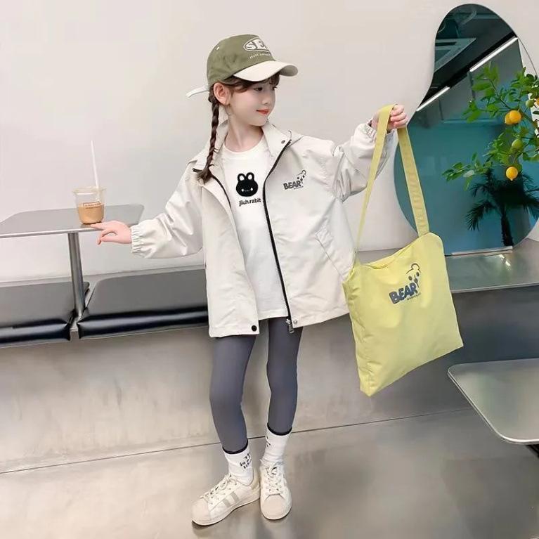 

Весенне-осеннее пальто для девочек, куртка, ветровка, верхняя одежда, свободное пальто, хлопок, подростковая детская одежда 130 бежевый