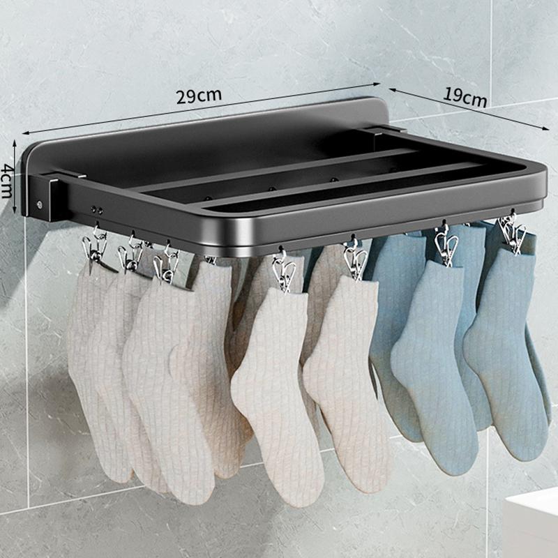 Laundry Organizer 12/20/26 Hooks Shelf Bra Underwear Fixed Wall Mounted Socks Clips Aluminium Alloy No Drilling Black