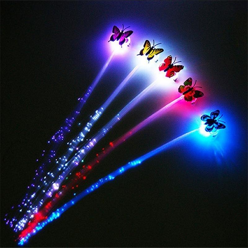 1Pcs Cute Butterfly LED Light-Emitting Fiber Optic Wire Hairpin Luminous Silk Braids Styling Tool