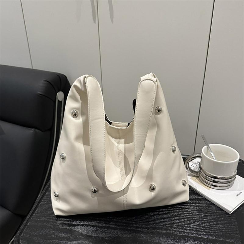 Crescents Shoulder Bags for Women Cute Hoboes Toted Handbag Under the Arm Purses Punk Rivet Clutches Purse with Buckles