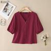 Women Casual V-Neck Solid Color Half Sleeve Blouse